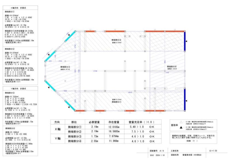 DIYで,木造平屋を建てる【設計編4】壁量算定図、４分割法