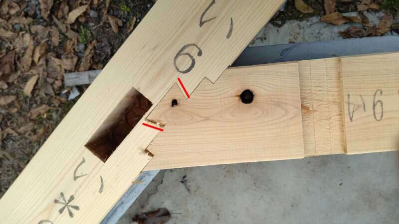 プレカット在来工法の土台蟻継ぎ部分