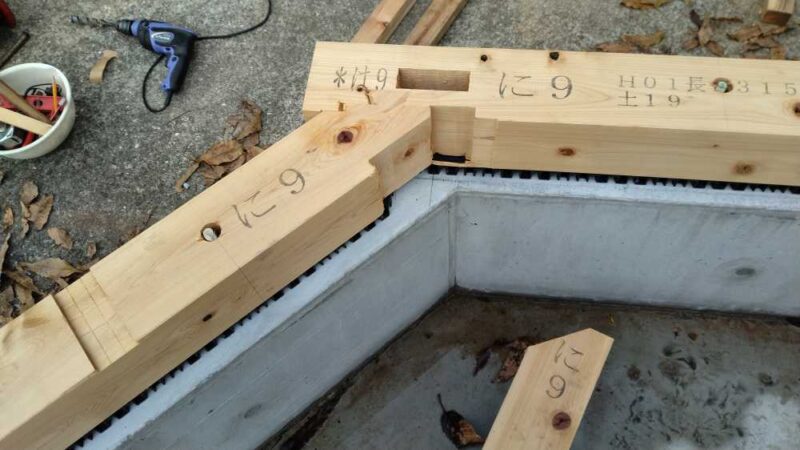 プレカット在来工法の土台蟻継ぎ部分の別パターン