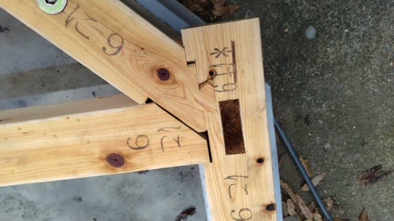 プレカット在来工法の土台蟻継ぎ部分のアップ写真