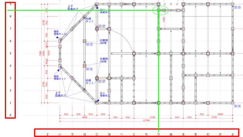 プレカット図の土台伏図