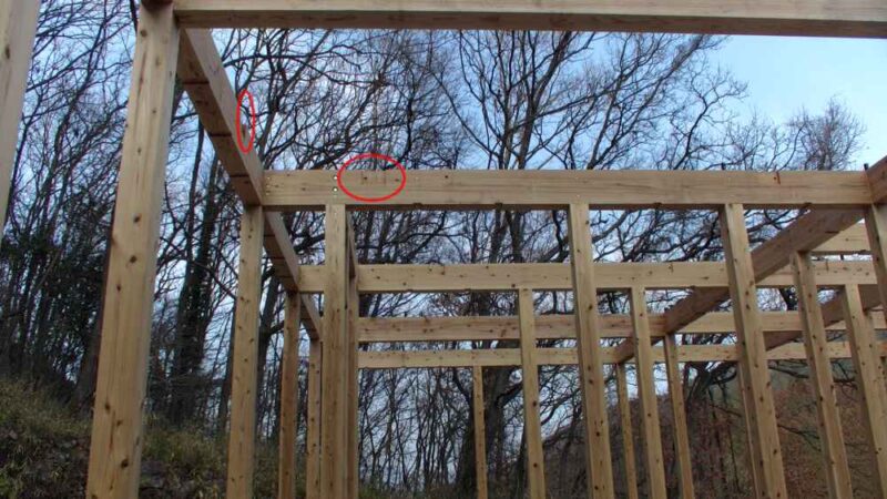 プレカットで加工した火打ち梁用の部分