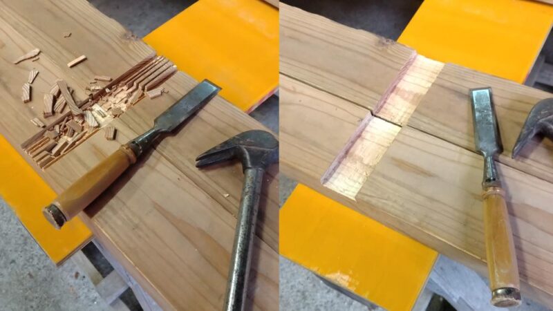 欠き込み部分をのみで整える写真