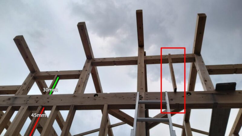 間柱を付けたところのサイズの違い