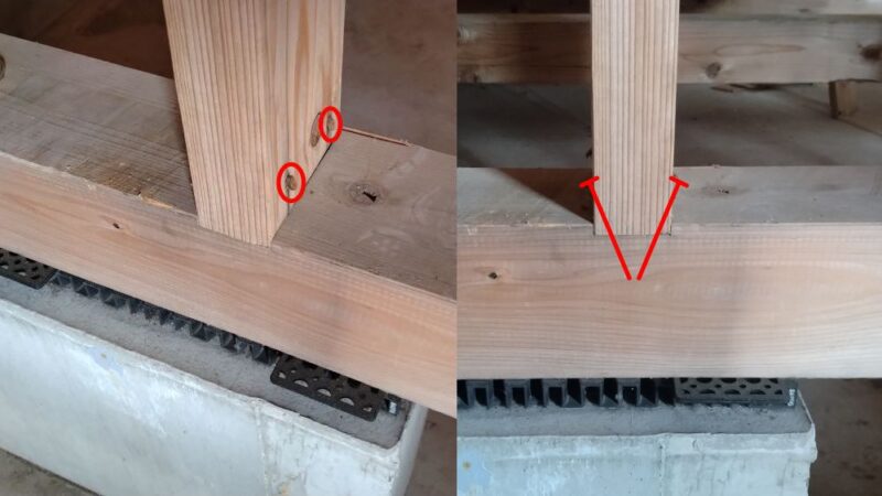 間柱の取り付け、釘の打ち方